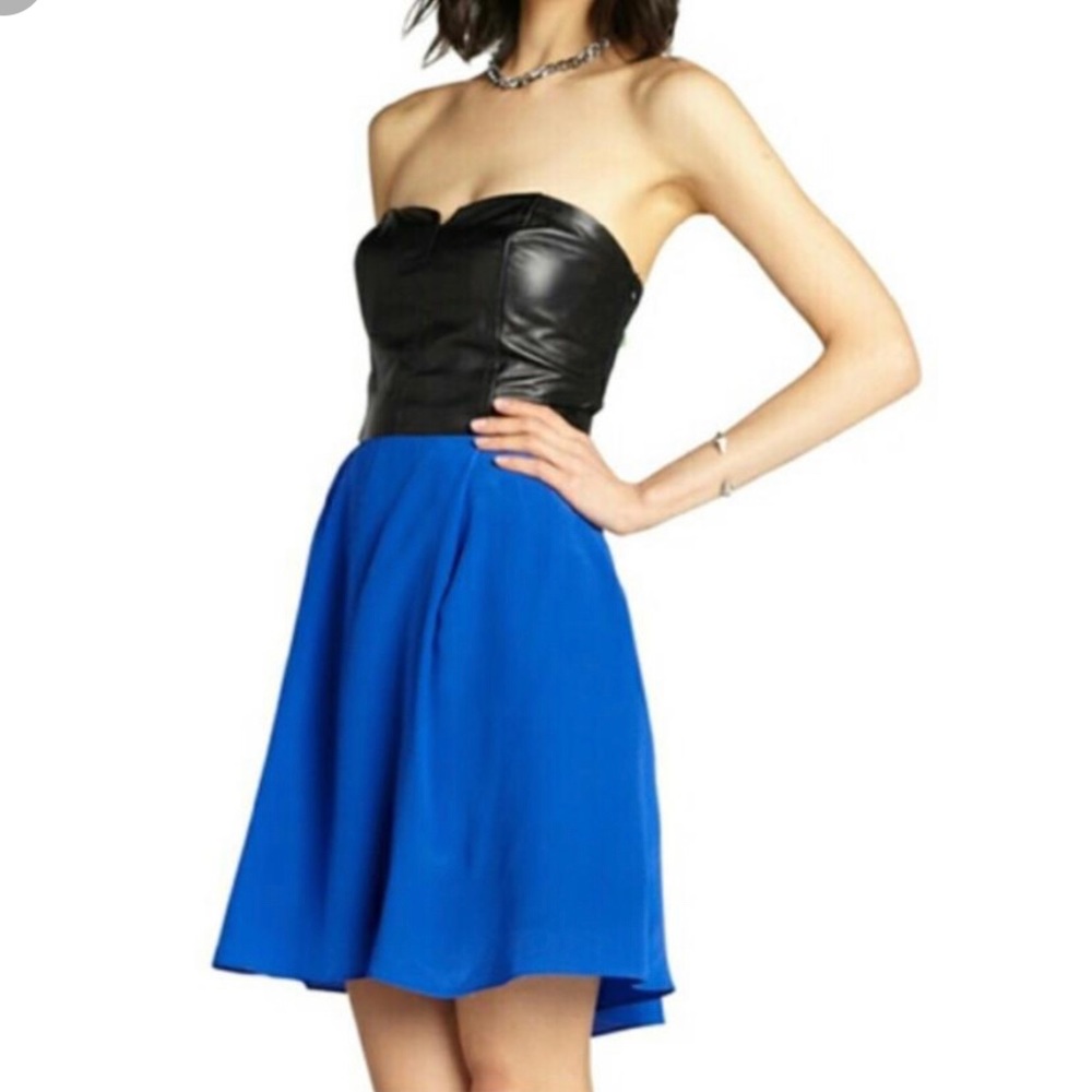 Wyatt Black & Blue Leather and Silk Dress
